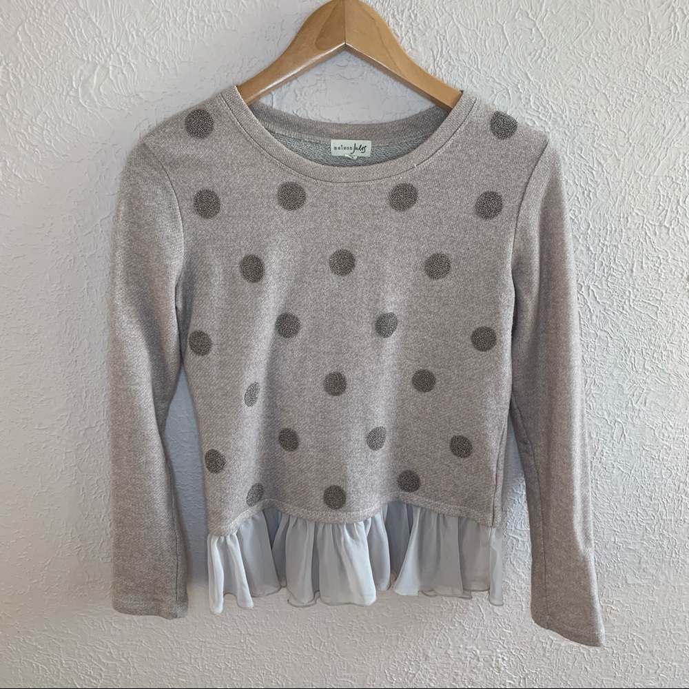 Maison Jules combo sweater polka dots and sheer ruffled hem